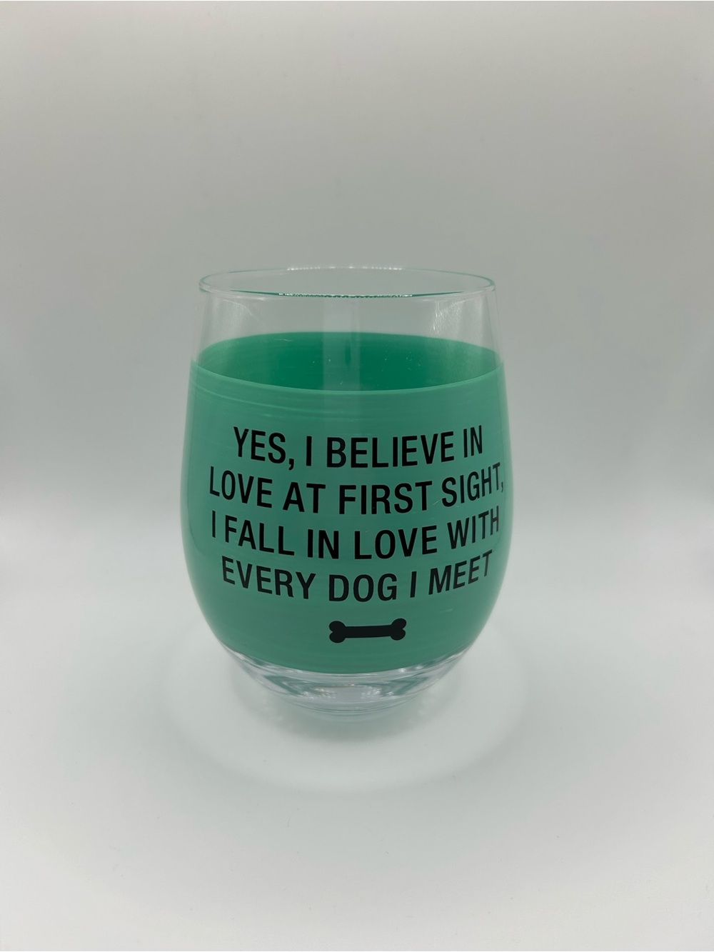 🆕 Green Dog Lover Stemless Wine Glass - Pet-Themed Wine Cup 🐾 🐶